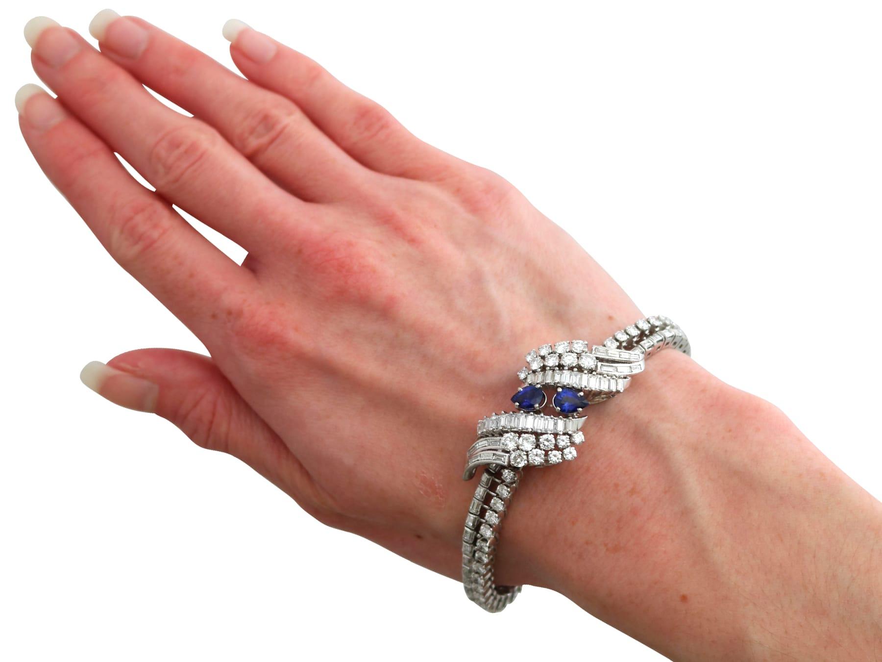 French Import 1.60 Carat Ceylon Sapphire 15.25 Carat Diamond Platinum Bracelet For Sale 10