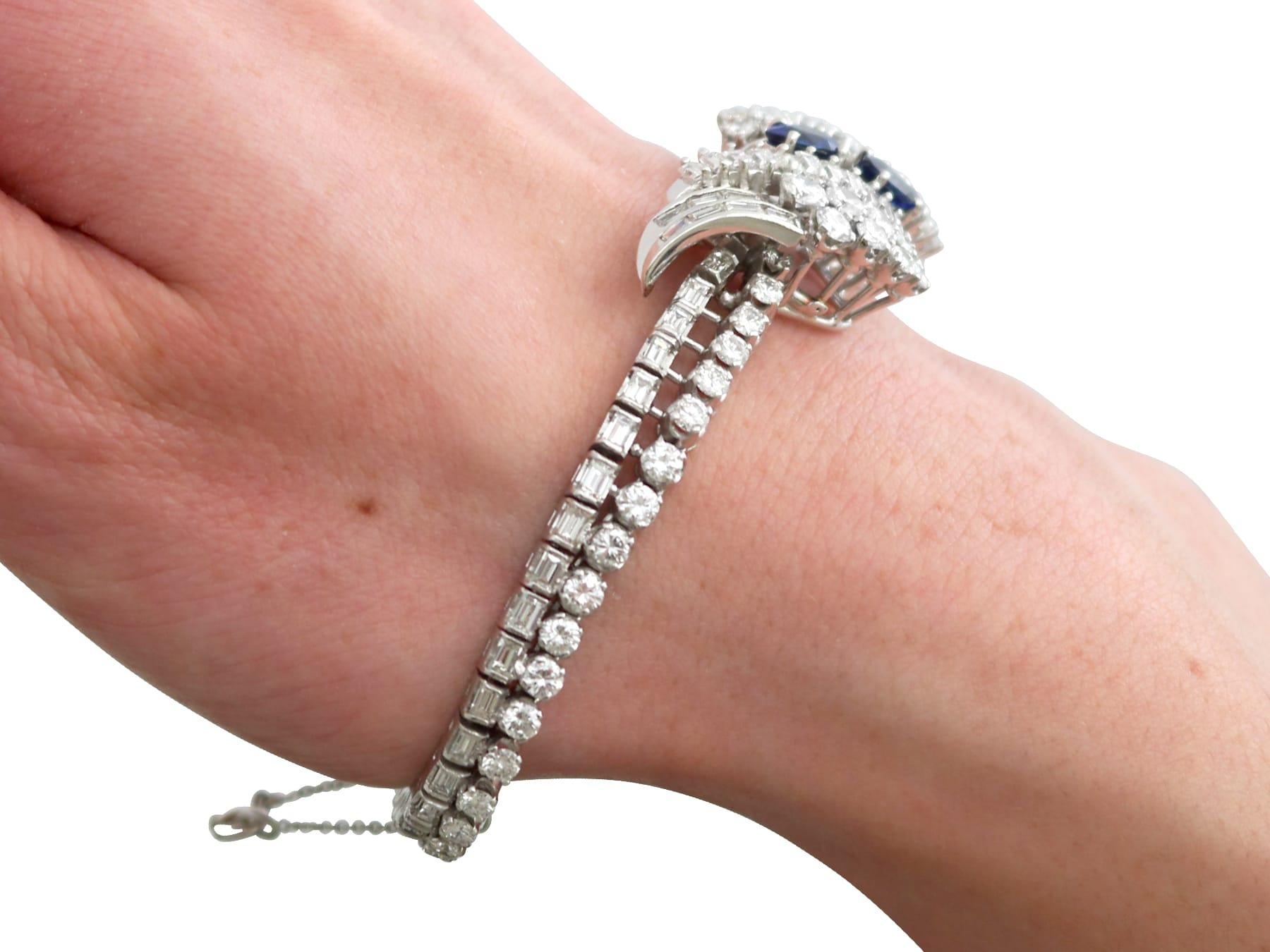 French Import 1.60 Carat Ceylon Sapphire 15.25 Carat Diamond Platinum Bracelet For Sale 11