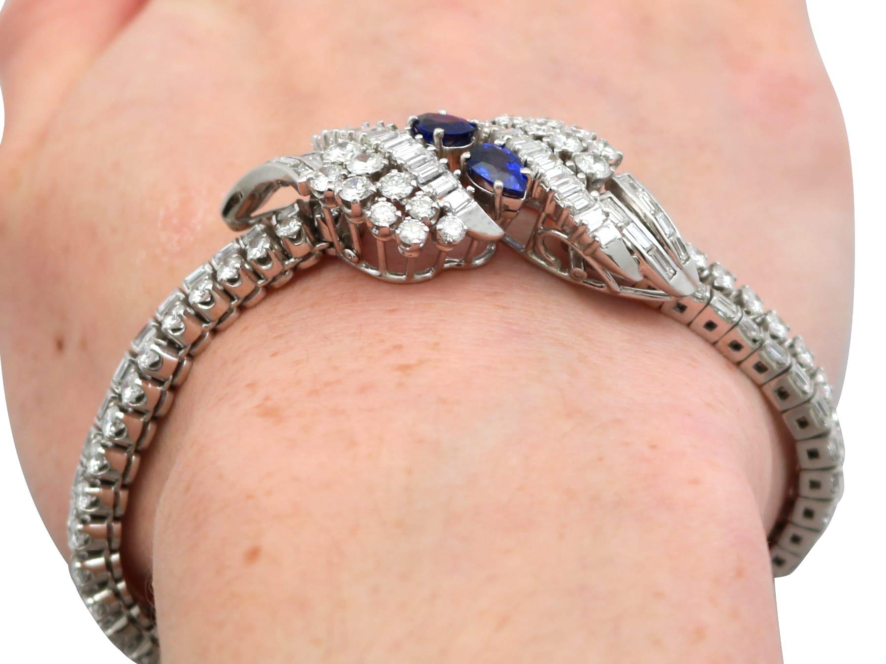 French Import 1.60 Carat Ceylon Sapphire 15.25 Carat Diamond Platinum Bracelet For Sale 12