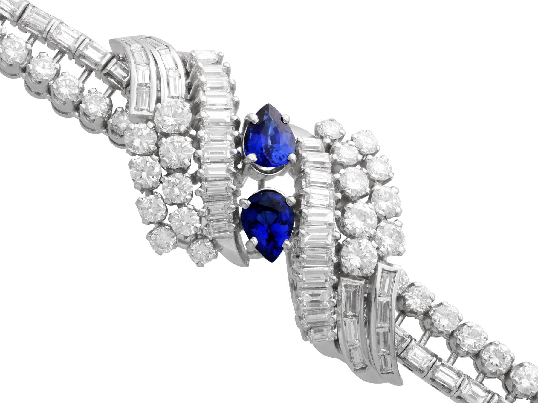 Women's or Men's French Import 1.60 Carat Ceylon Sapphire 15.25 Carat Diamond Platinum Bracelet For Sale