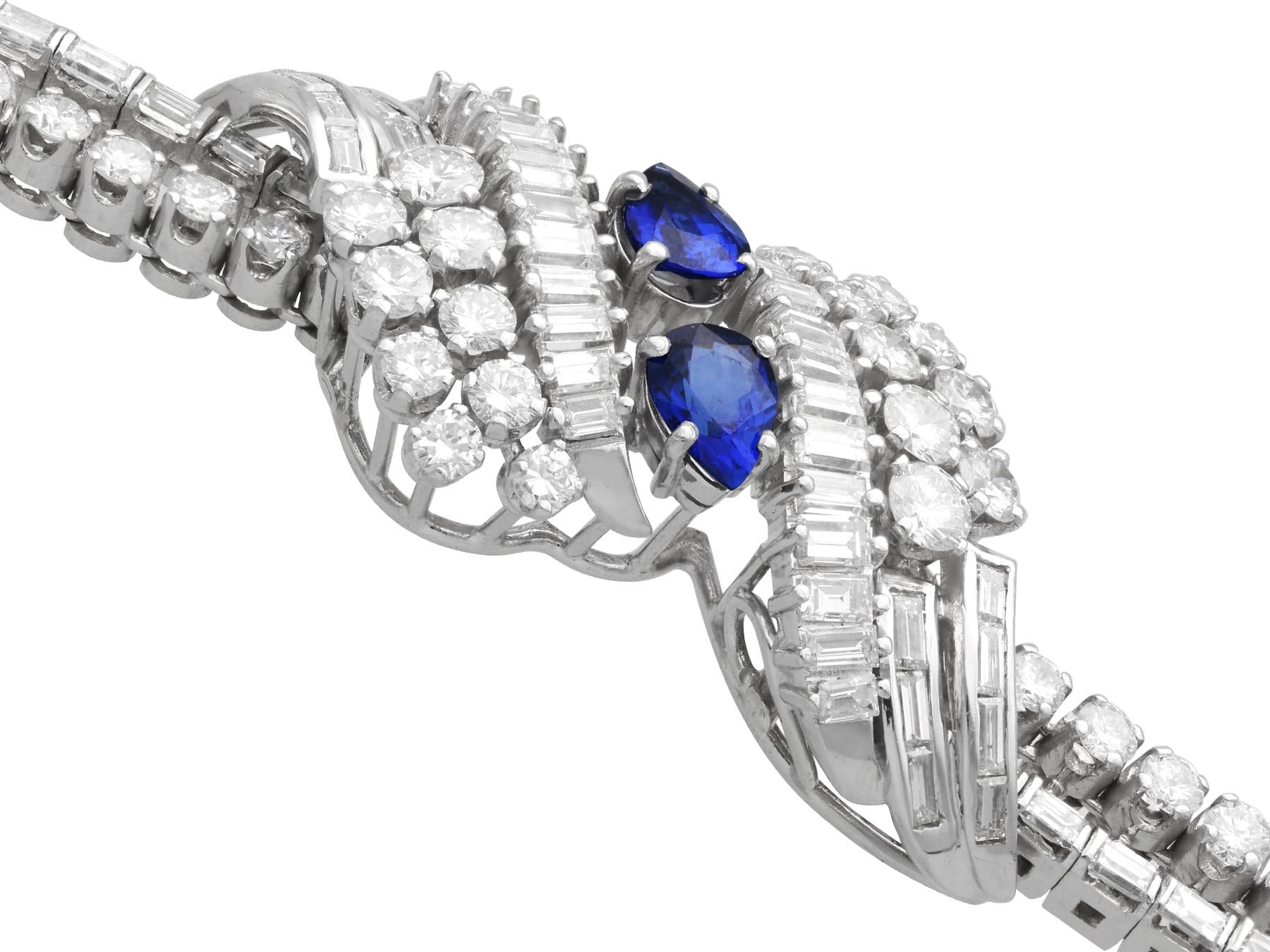 French Import 1.60 Carat Ceylon Sapphire 15.25 Carat Diamond Platinum Bracelet For Sale 1