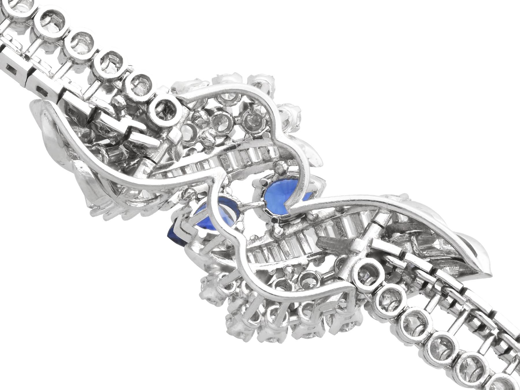 French Import 1.60 Carat Ceylon Sapphire 15.25 Carat Diamond Platinum Bracelet For Sale 2