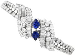 Bracciale in platino con diamanti di importazione francese da 1,60 carati e zaffiro di Ceylon da 15,25 carati