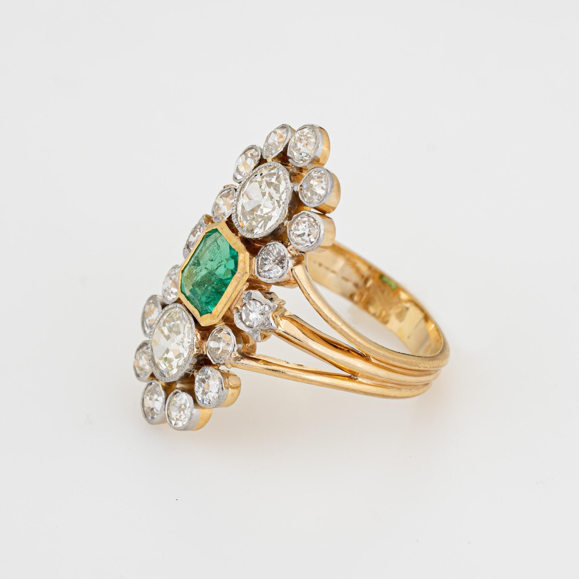 French Import 3.20ct Diamond Emerald Ring Antique Art Deco 18k Gold Platinum In Good Condition In Torrance, CA