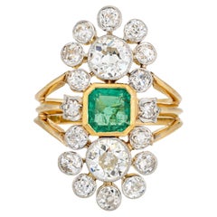 Importation française 3.20ct Diamond Emerald Ring Antique Art Deco 18k Gold Platinum
