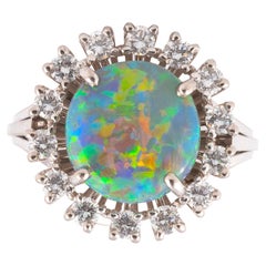 French Important Black Opal Diamond and White Gold Ring