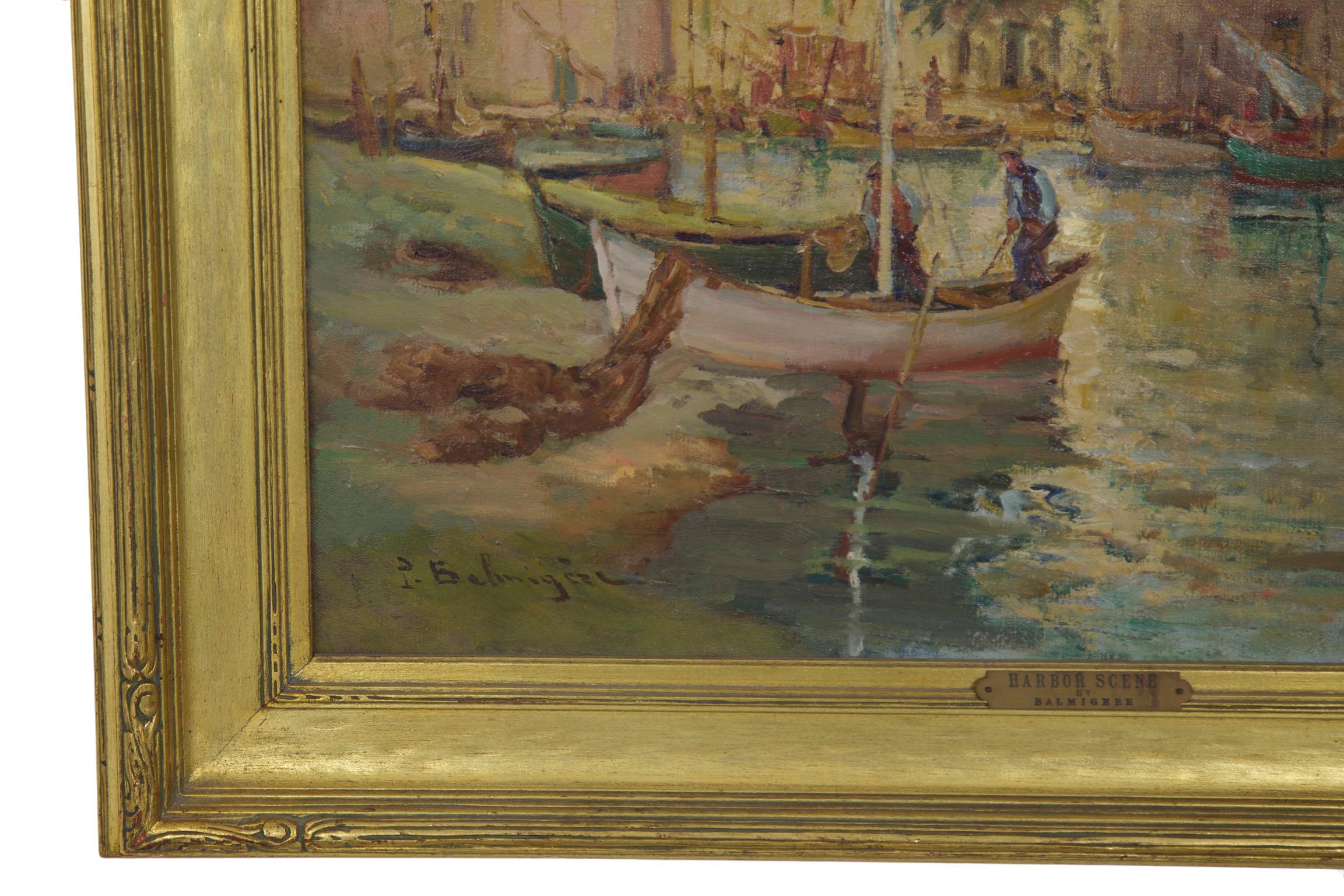 French Impressionism Antique Oil Painting of Fishing Harbor by Paul Balmigere 2