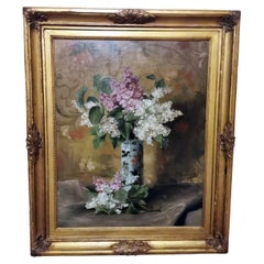 French Impressionism Painting Flowers Signed Gold Leaf Frame