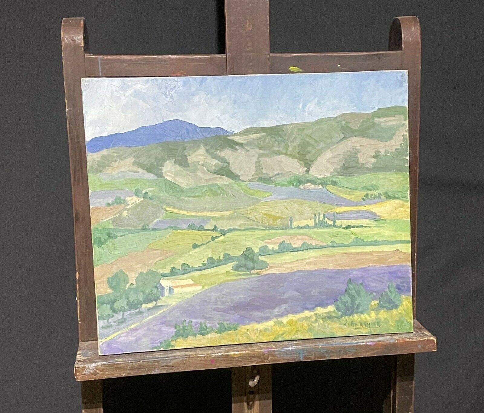 VINTAGE FRENCH IMPRESSIONIST SIGNED OIL - LAVENDER FIELDS IN PROVENCE LANDSCAPE - Painting by French Impressionist