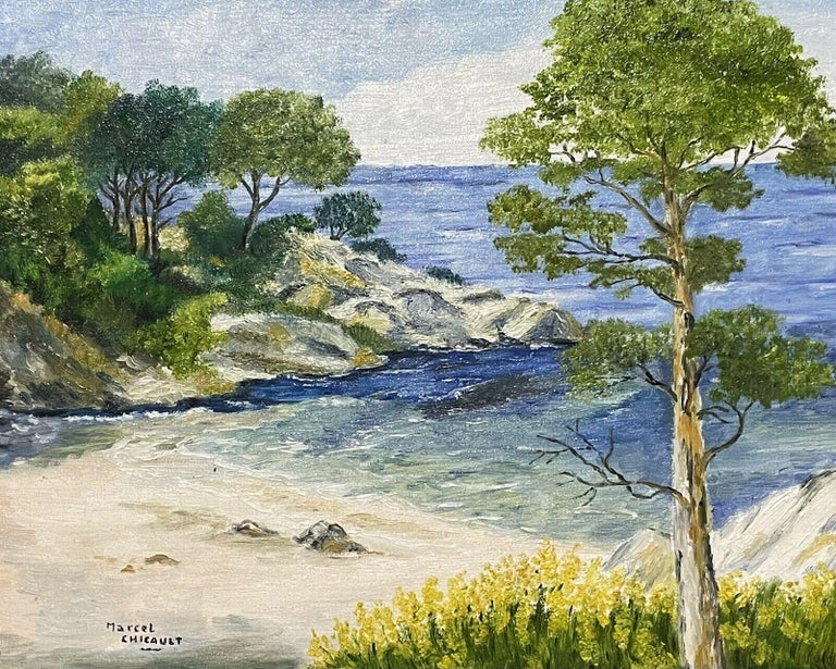 20th CENTURY FRENCH IMPRESSIONIST SIGNED OIL - CÔTE D’AZUR ROCKY COASTLINE - Painting by French Impressionist