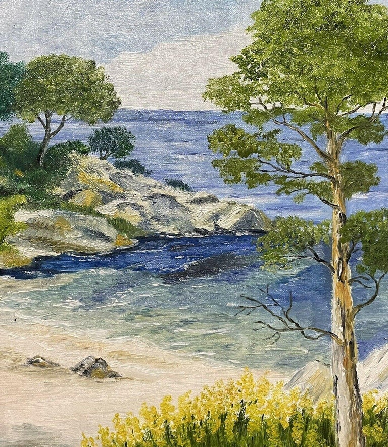 20th CENTURY FRENCH IMPRESSIONIST SIGNED OIL - CÔTE D’AZUR ROCKY COASTLINE - Beige Landscape Painting by French Impressionist