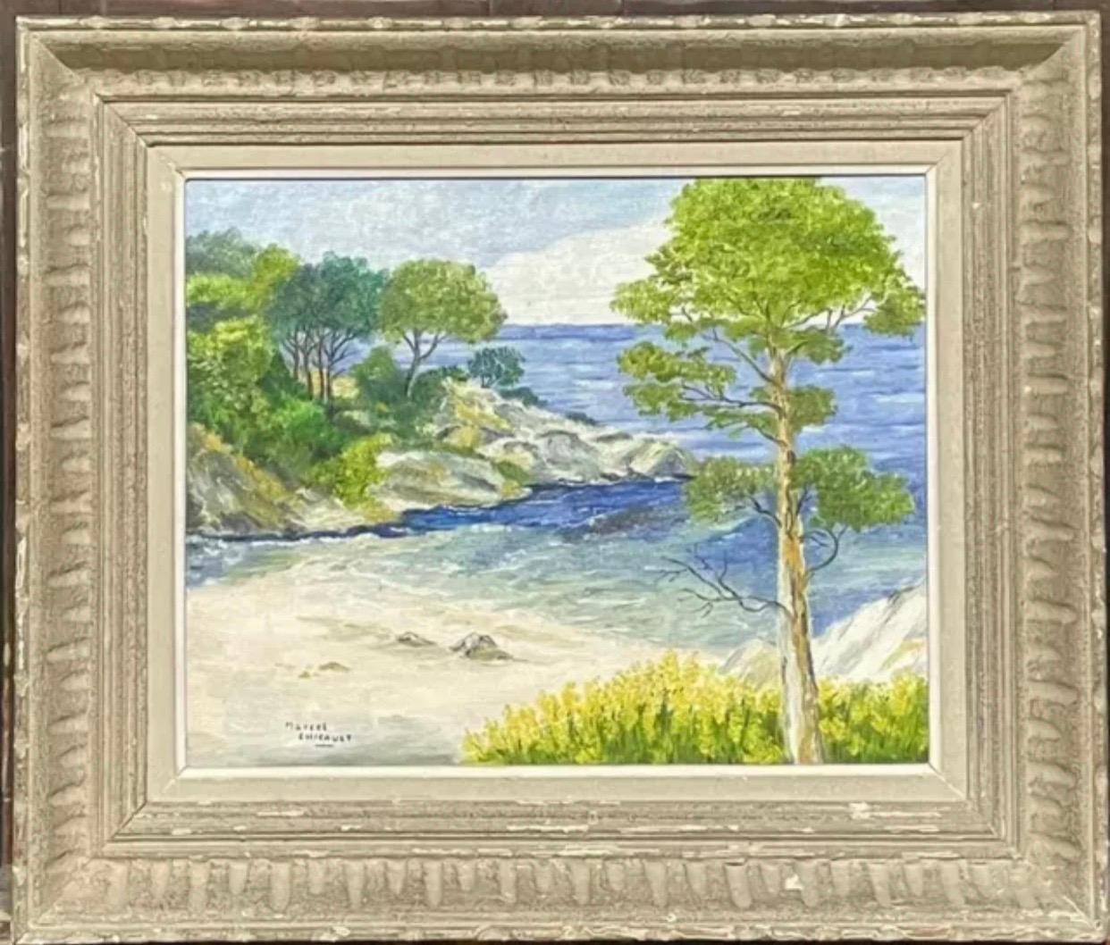 French Impressionist Landscape Painting - 20th CENTURY FRENCH IMPRESSIONIST SIGNED OIL - CÔTE D’AZUR ROCKY COASTLINE