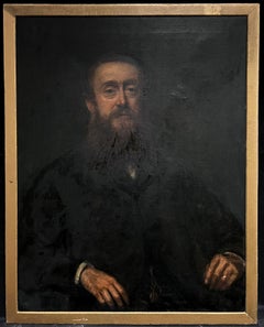 Very Large 19th Century French Impressionist Oil Painting Portrait Bearded Man