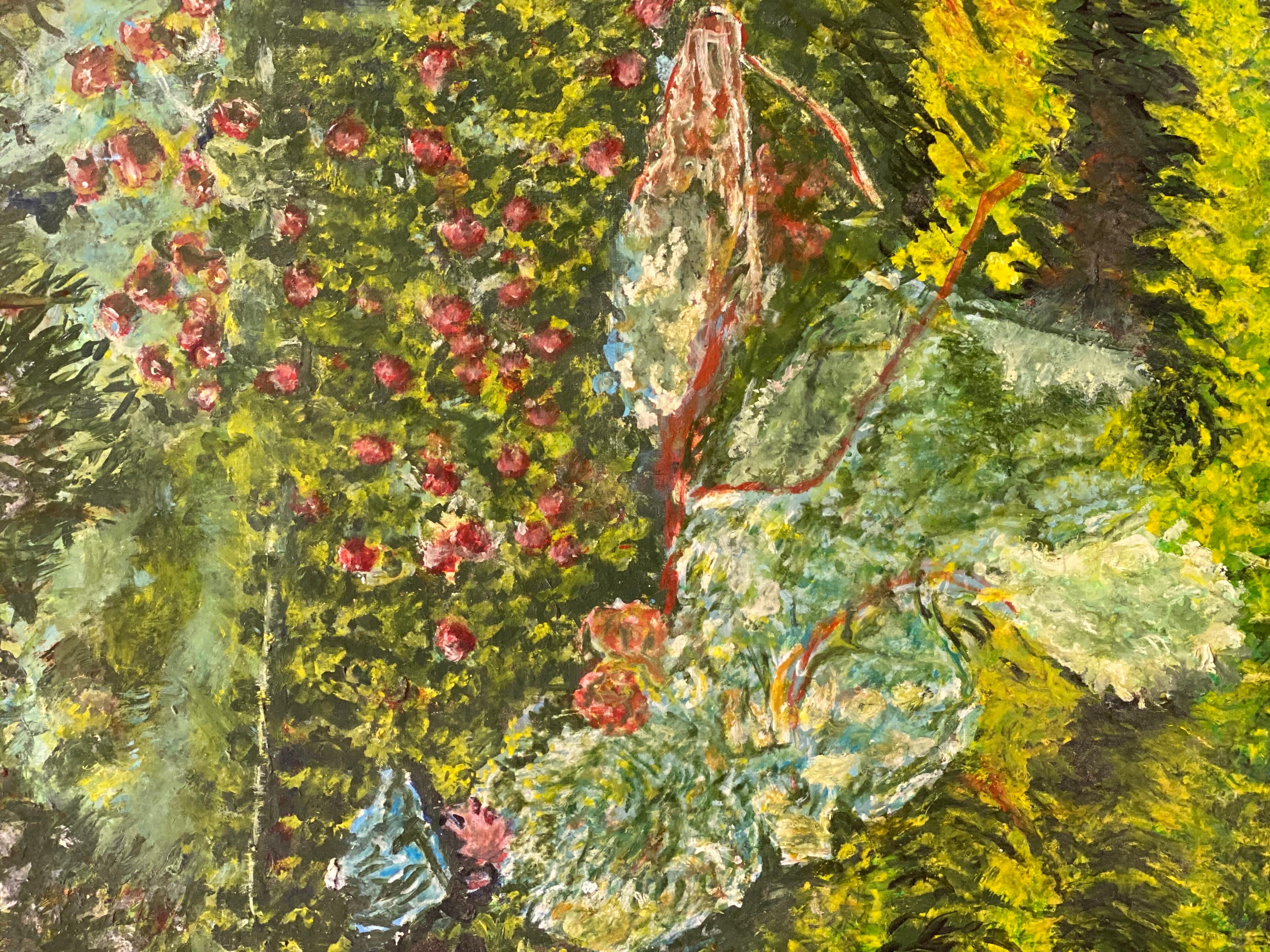 Schöner französischer Impressionist Öl Dame liest im Blumengarten (Impressionismus), Painting, von French Impressionist