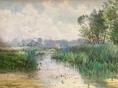 Bright French Impressionist Antique Painting - Through The River Bank