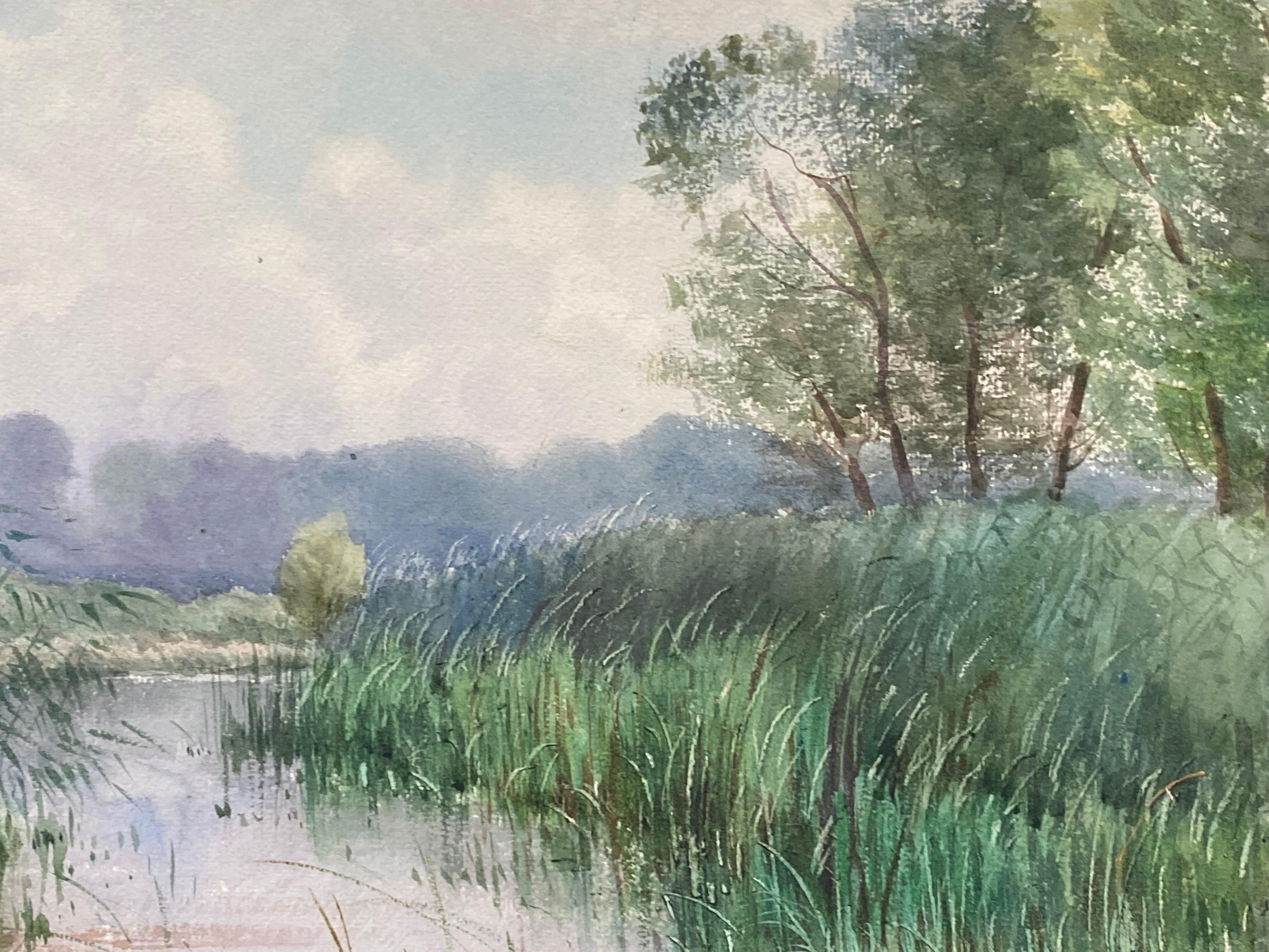 Bright French Impressionist Antique Painting - Through The River Bank 2