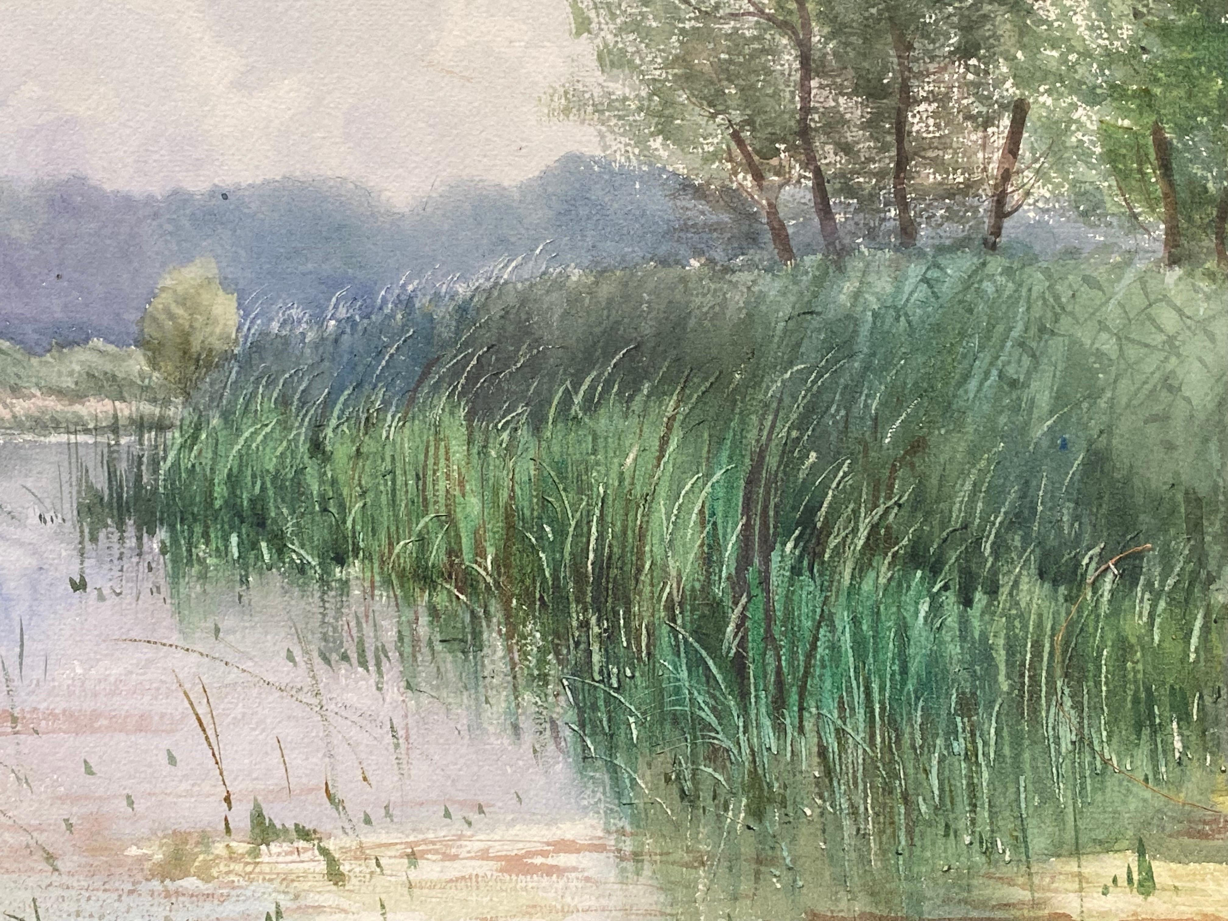 Bright French Impressionist Antique Painting - Through The River Bank 4