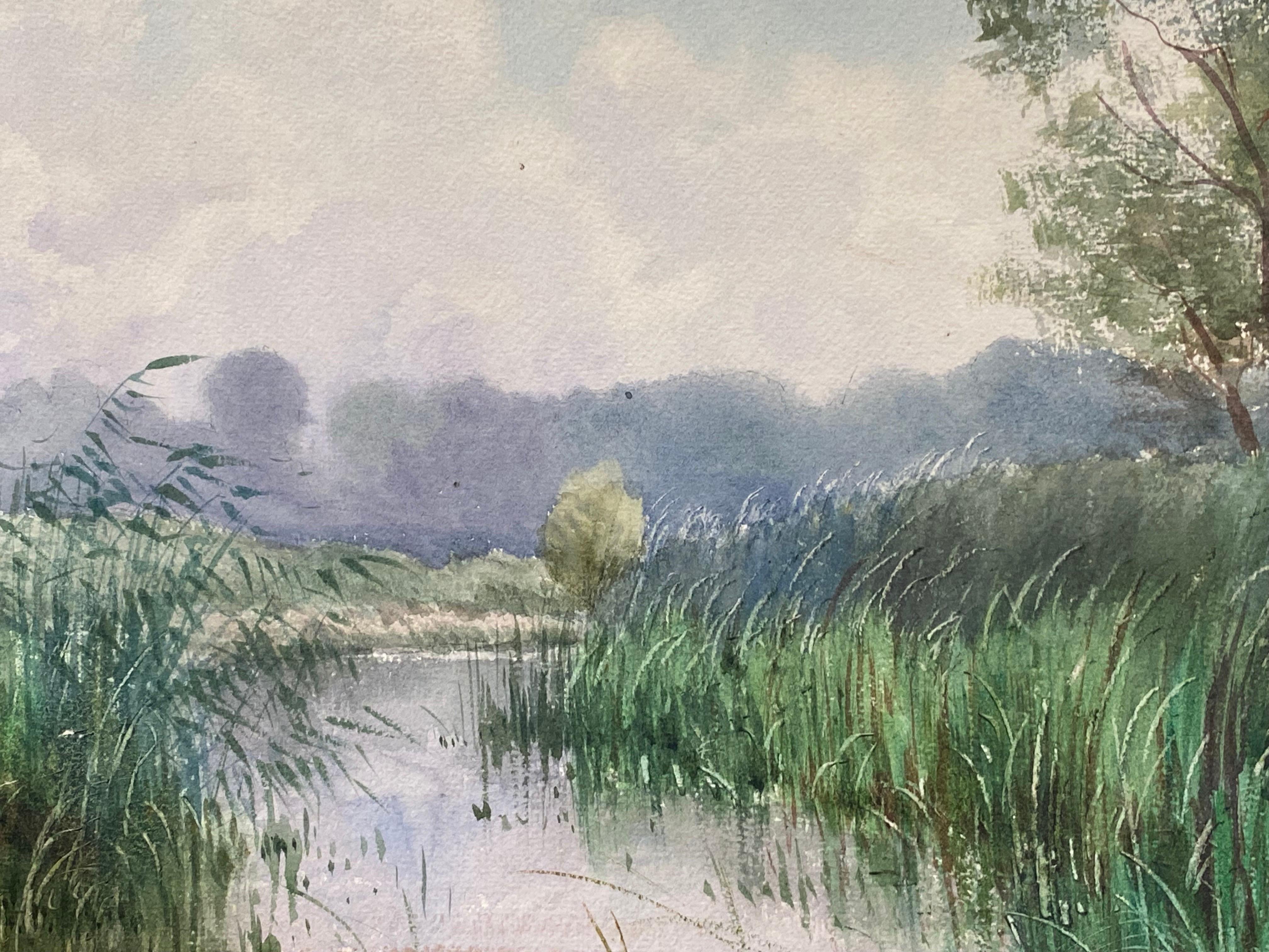 Bright French Impressionist Antique Painting - Through The River Bank 5