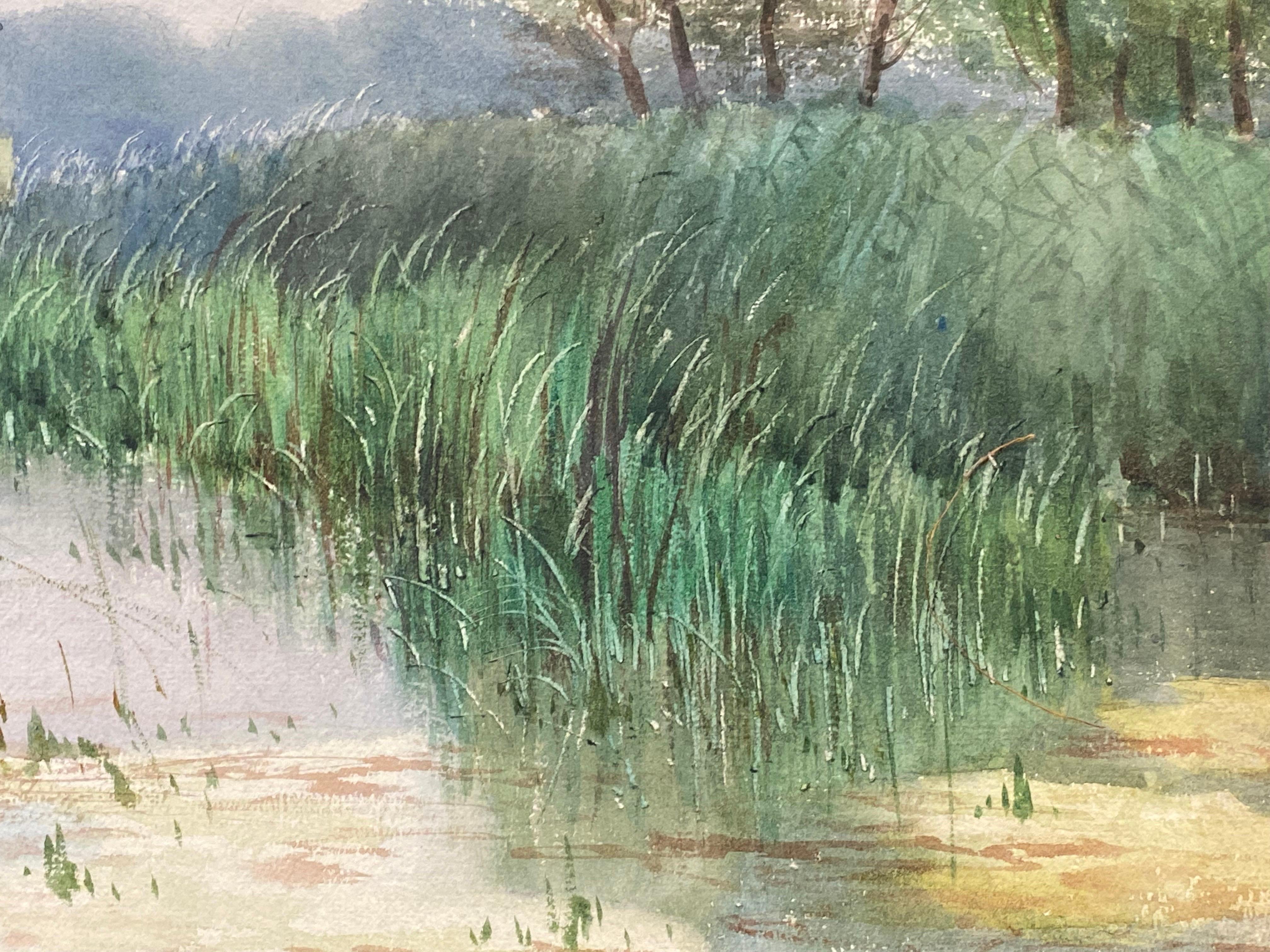 Bright French Impressionist Antique Painting - Through The River Bank 6