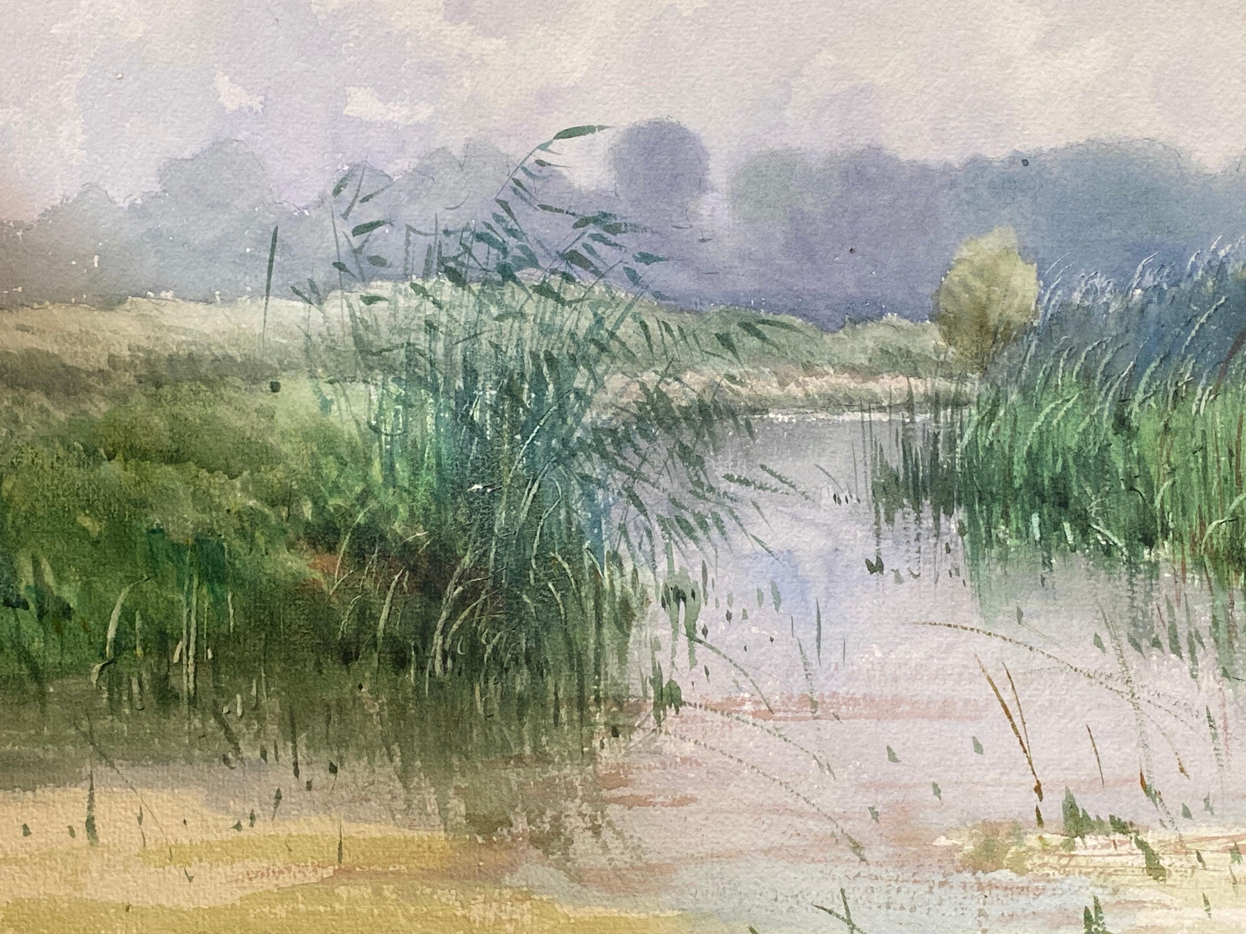 Bright French Impressionist Antique Painting - Through The River Bank 1