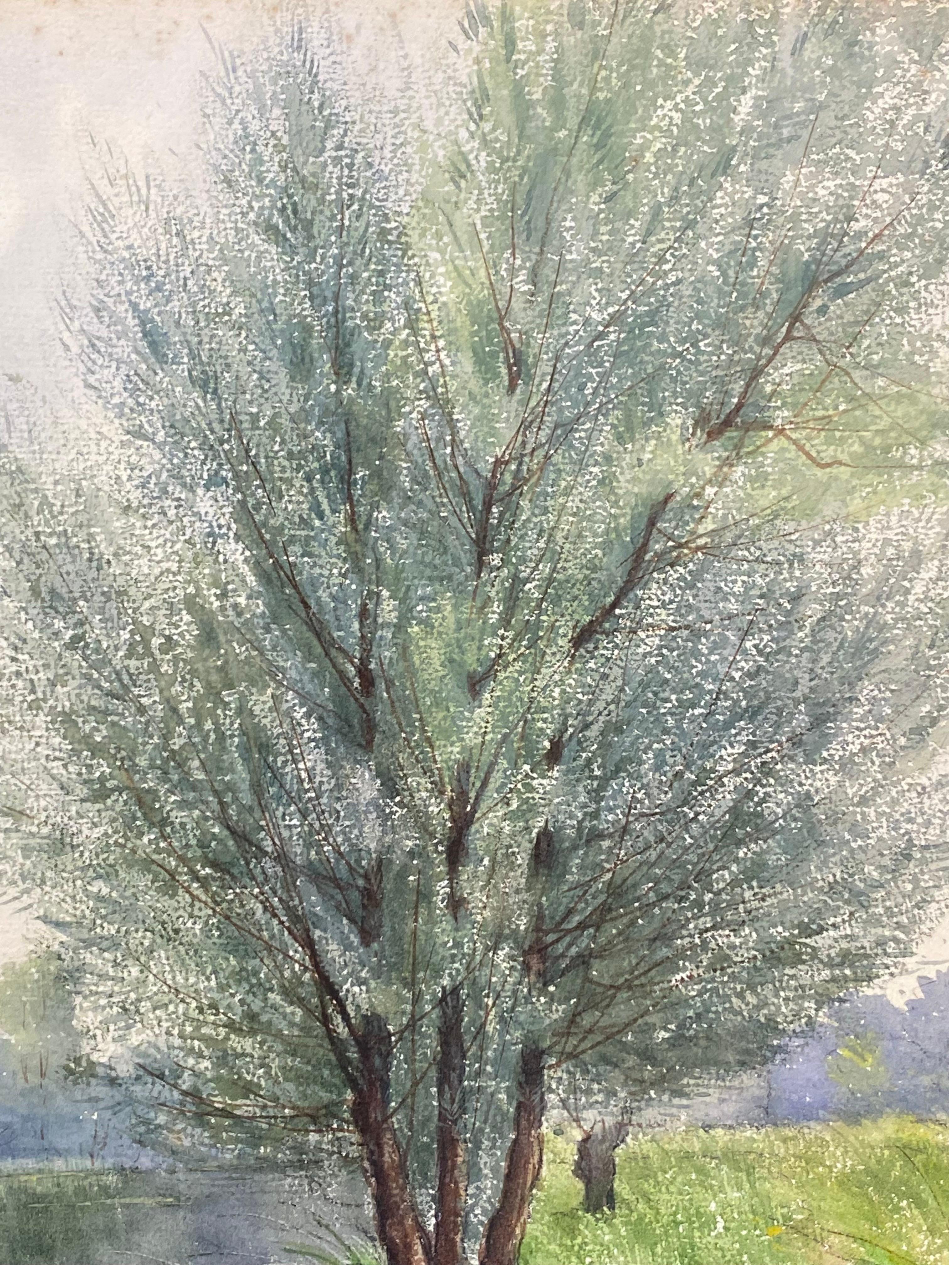 Artist/ School: French School,  early 20th century

Title: Willows by the River

Medium: watercolour painting on card, unframed

painting: 15 x 10.5 inches

Provenance: private collection, France

Condition: The painting is in overall very good and