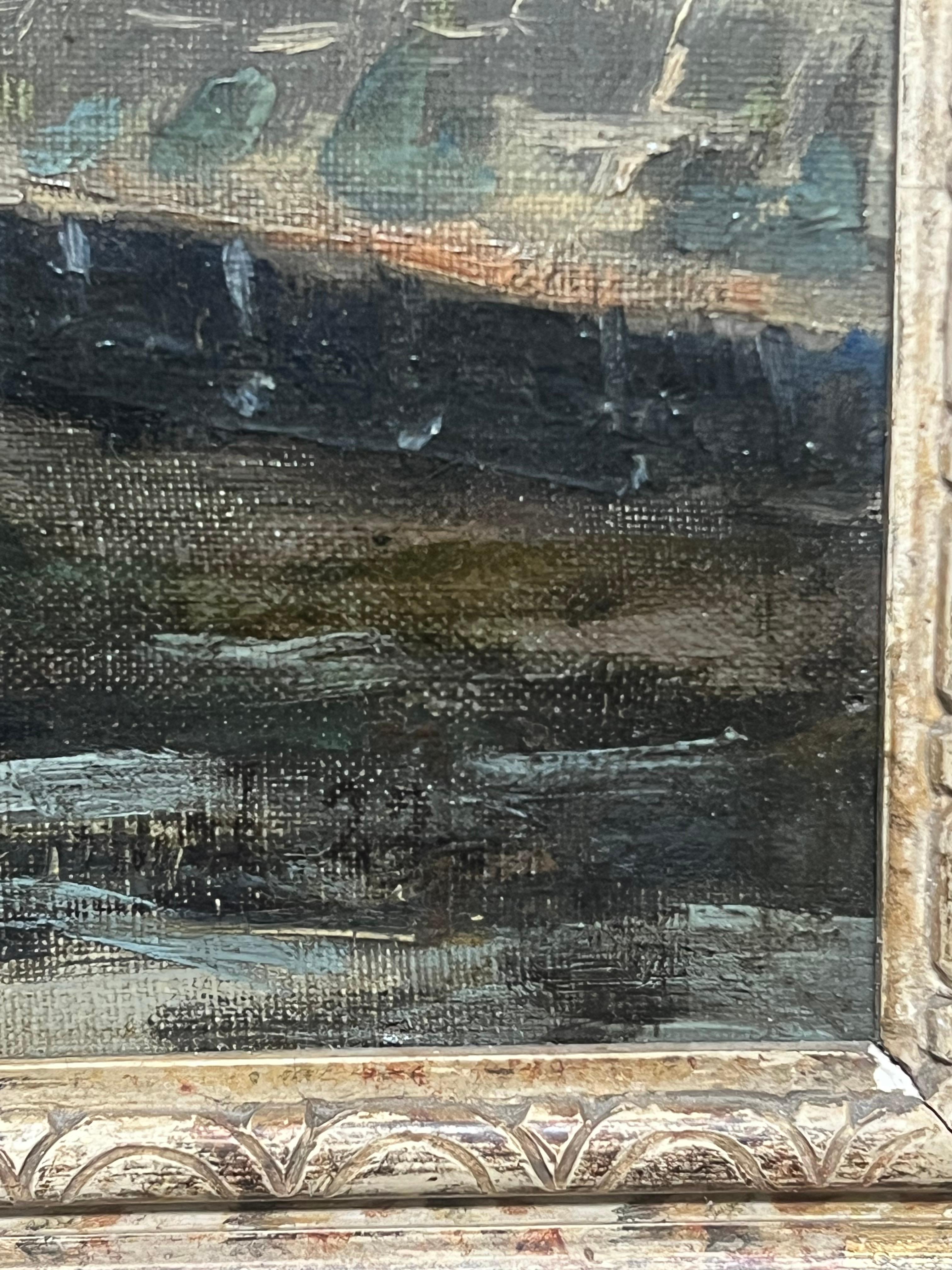 Huge 1920's French Impressionist Oil Painting View of Paris River Seine Skyline 10