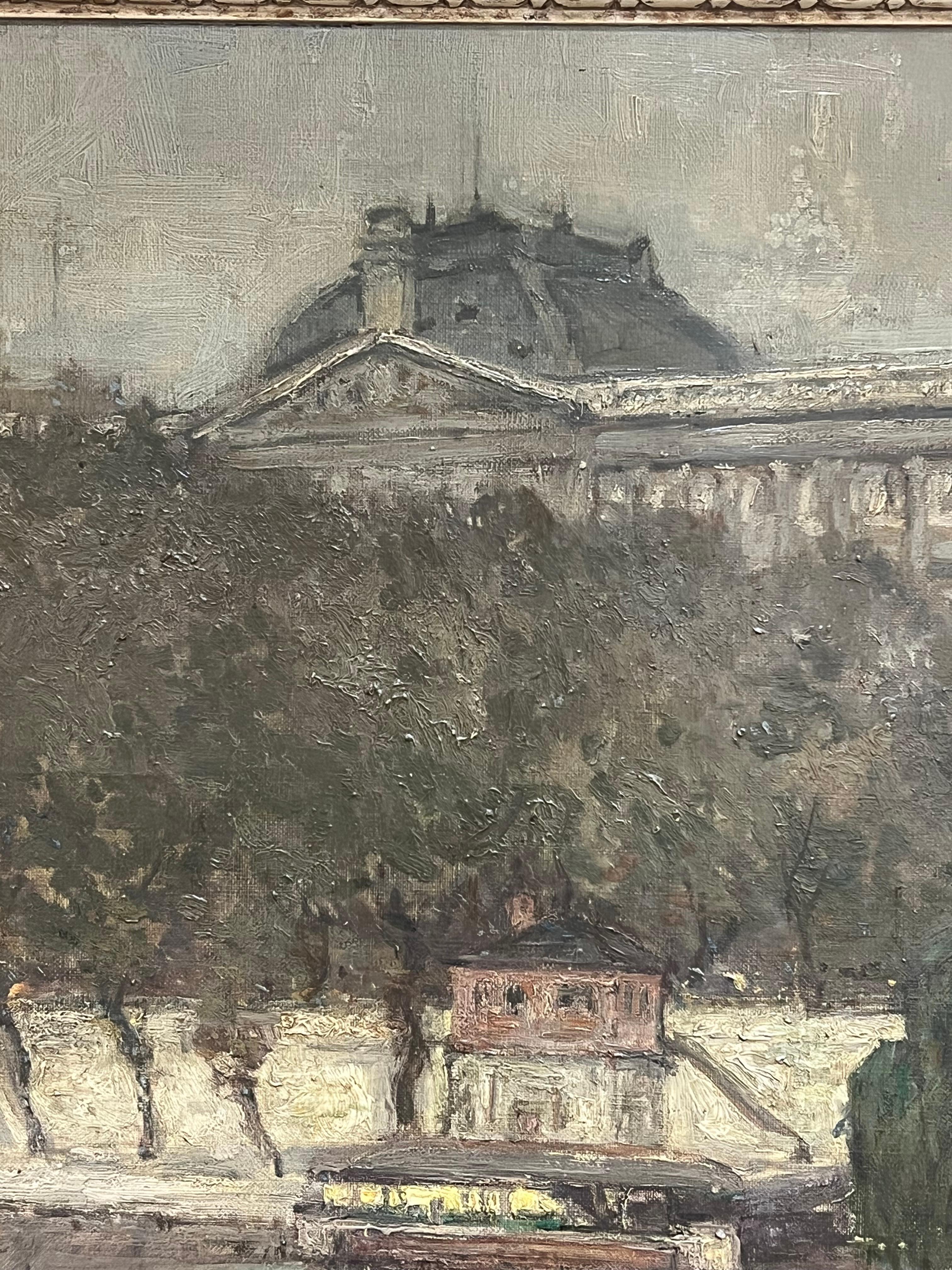 Huge 1920's French Impressionist Oil Painting View of Paris River Seine Skyline 6