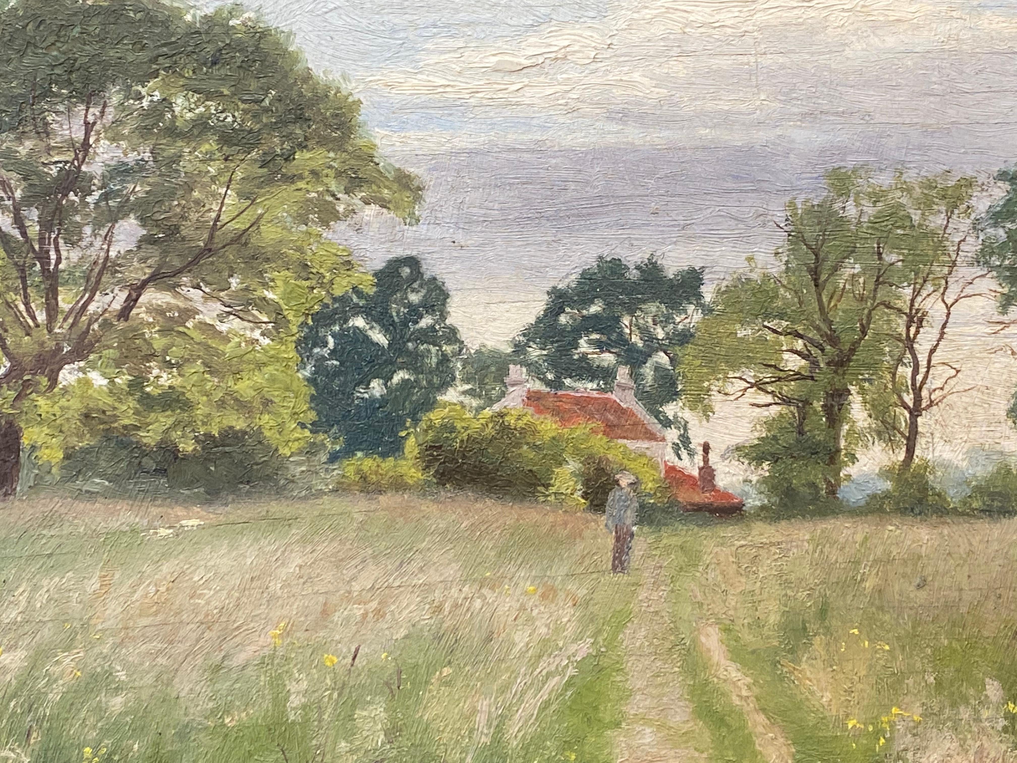 Pittura antica impressionista - Figura in una splendida pista di campo aperto - Painting di French Impressionist