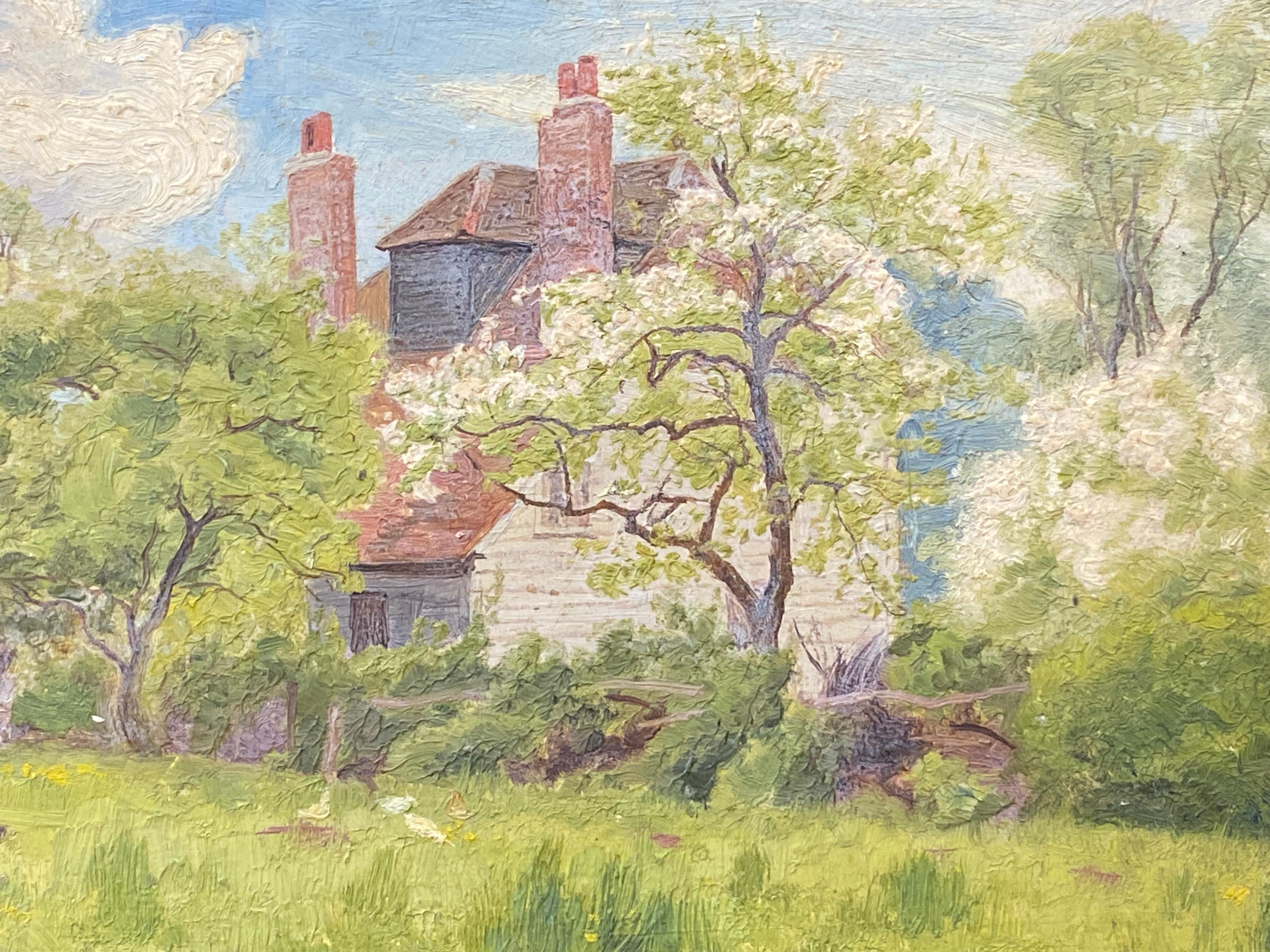 Pittura antica impressionista - Grande casa britannica tra gli alberi - Painting di French Impressionist