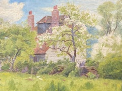 Impressionist Antique Painting - Grand British House Through The Trees