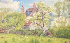 Impressionist Antique Painting - Grand British House Through The Trees