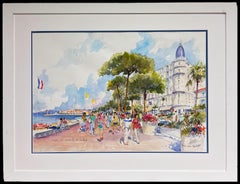 La Croissette Cannes Carlton Hotel Busy Beach & Figures Signed Original Painting