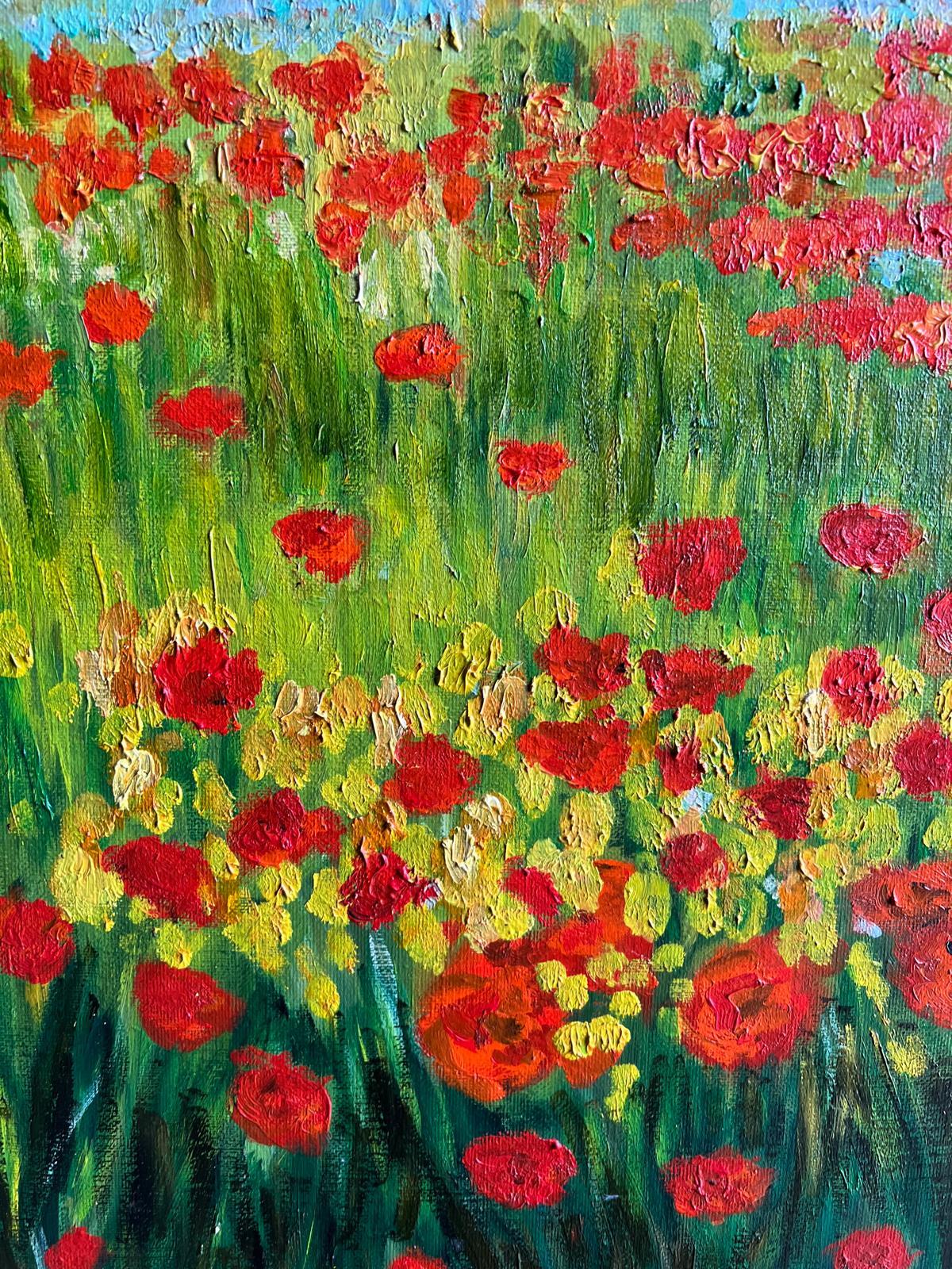 Paysage de Provence vibrant avec champs de coqs et ferme rustique signé en vente 4