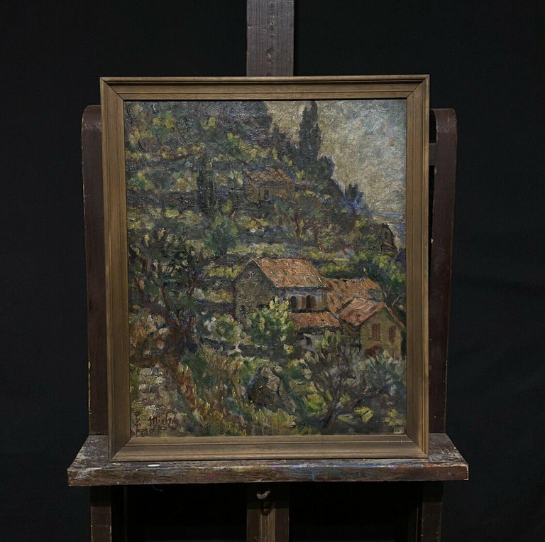 Mid 20th Century French Impressionist Signed Oil Provence Landscape For Sale 1