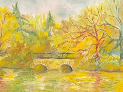 Golden Color Lake Landscape Beautiful French Impressionist Oil Painting