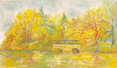 Golden Color Lake Landscape Beautiful French Impressionist Oil Painting