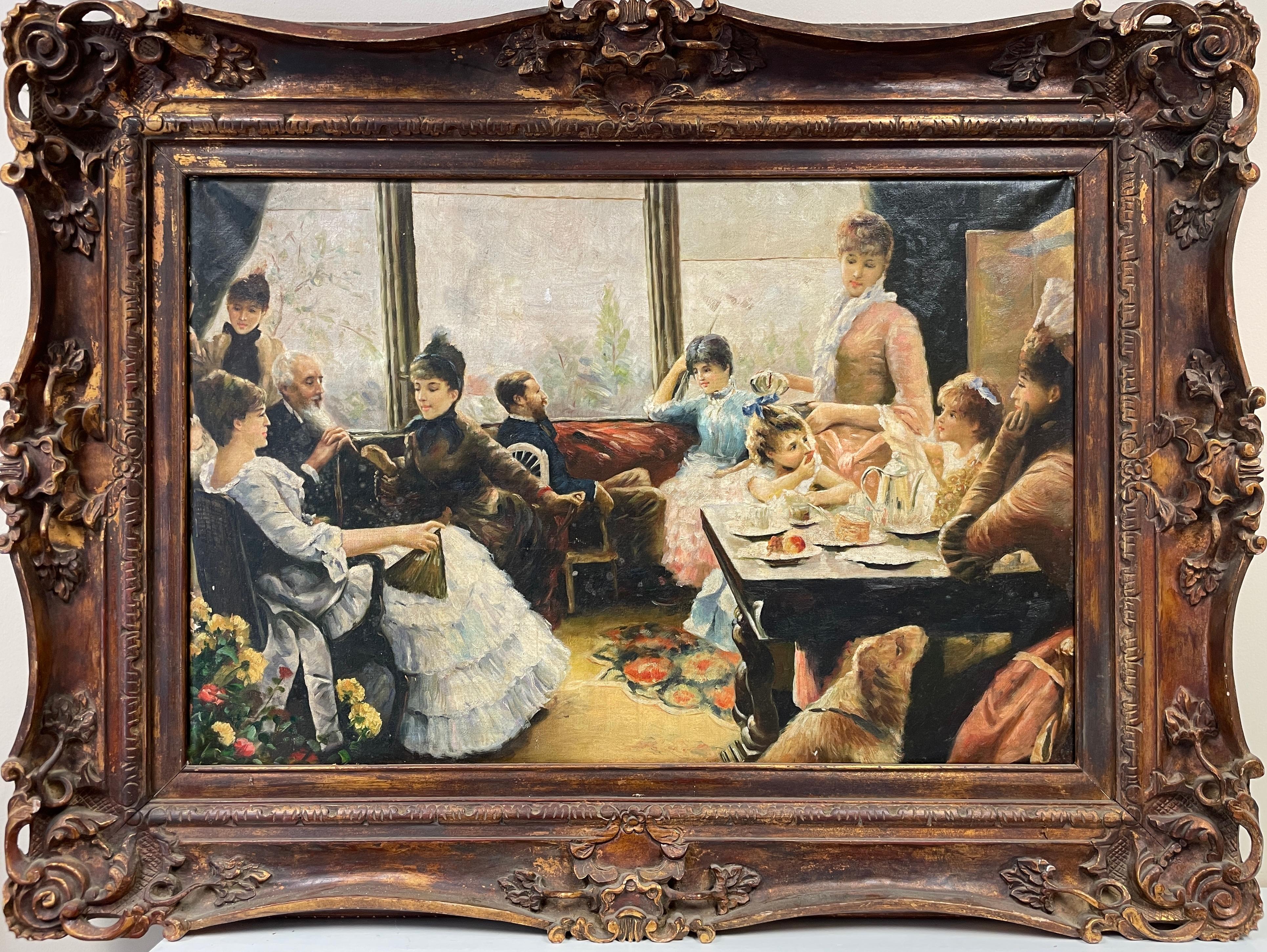 French School, 20th century
oil painting on canvas, framed
framed size: 35 x 47 inches
condition: overall very good, some minor staining to the surface. 
frame: beautiful quality gilt swept frame of substantial proportions
provenance: from a private