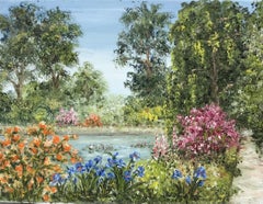 Beautiful French Impressionist Oil Painting, Wild Flower Meadow & Pond