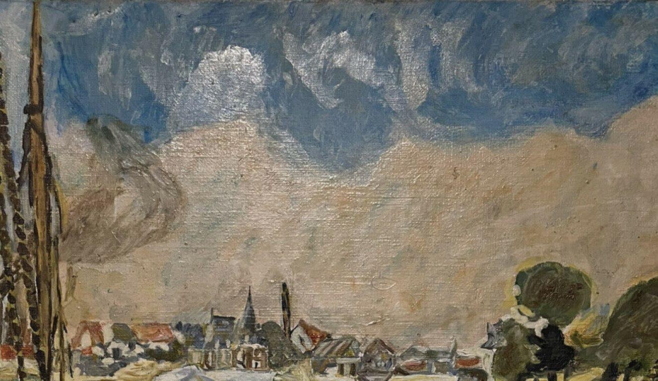 Groes franzsisches impressionistisches lgemlde nach Manet-Figuren auf Booten am Fluss im Angebot 1