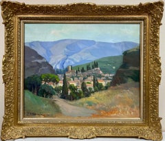 Original French Impressionist Signed Oil Provencal Valley Old Town Gilt Frame