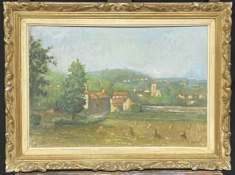French Impressionist Landscape Painting - VINTAGE FRENCH IMPRESSIONIST SIGNED OIL - WHEATSHEAVES IN GOLDEN HARVEST FIELD