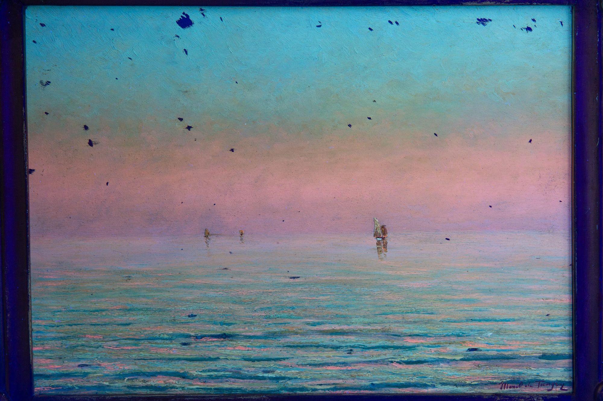 Französisch-impressionistische antike Abend- Meereslandschaft, Ölgemälde von Morel de Tanguy im Angebot 6
