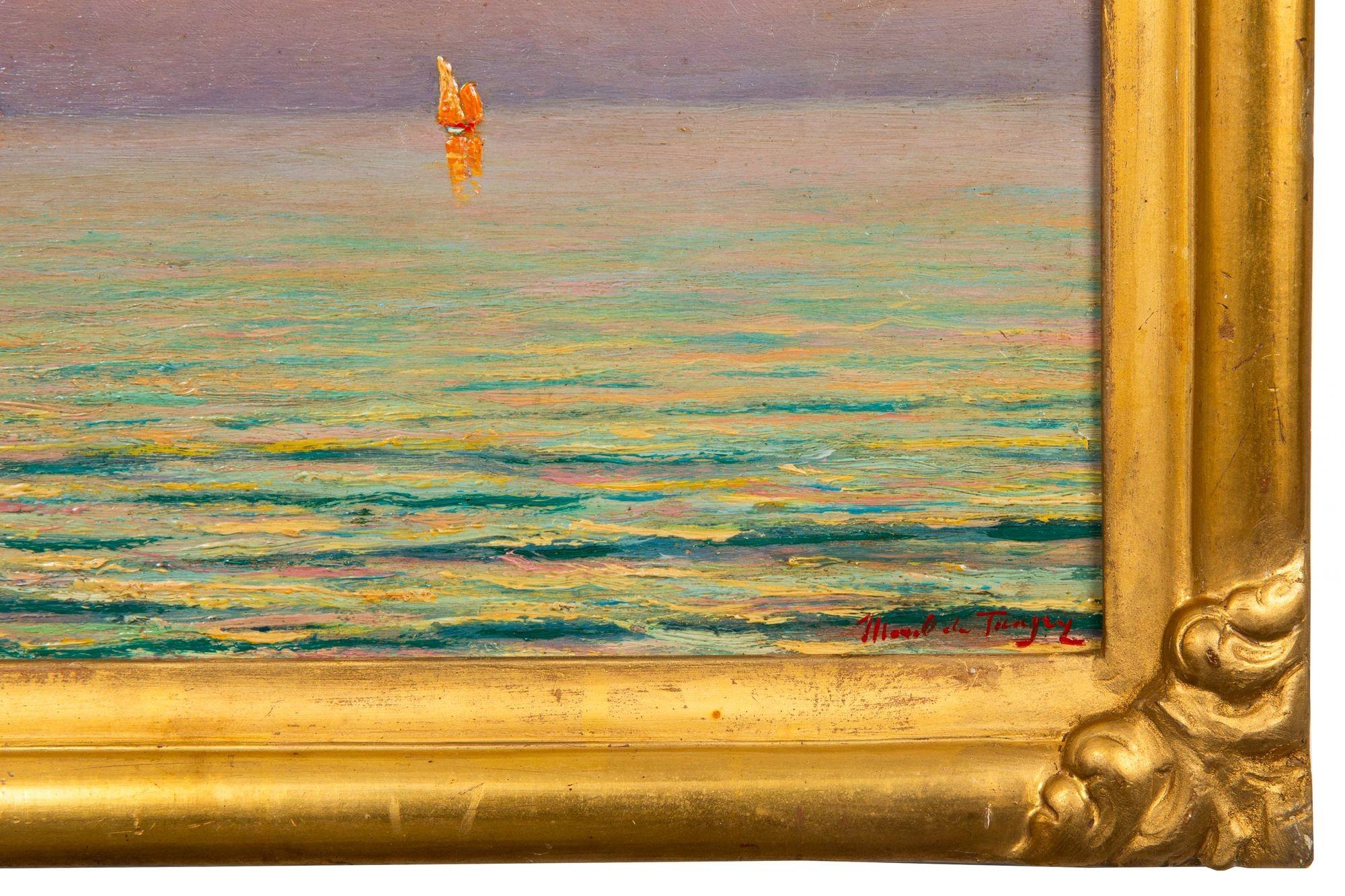 Französisch-impressionistische antike Abend- Meereslandschaft, Ölgemälde von Morel de Tanguy im Angebot 9