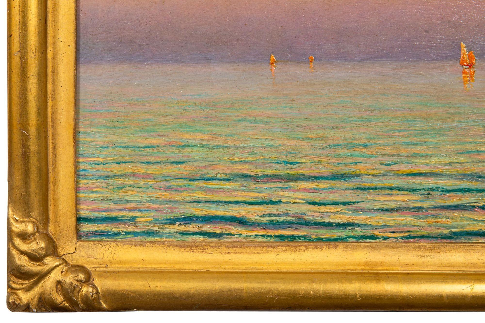 Französisch-impressionistische antike Abend- Meereslandschaft, Ölgemälde von Morel de Tanguy im Angebot 10