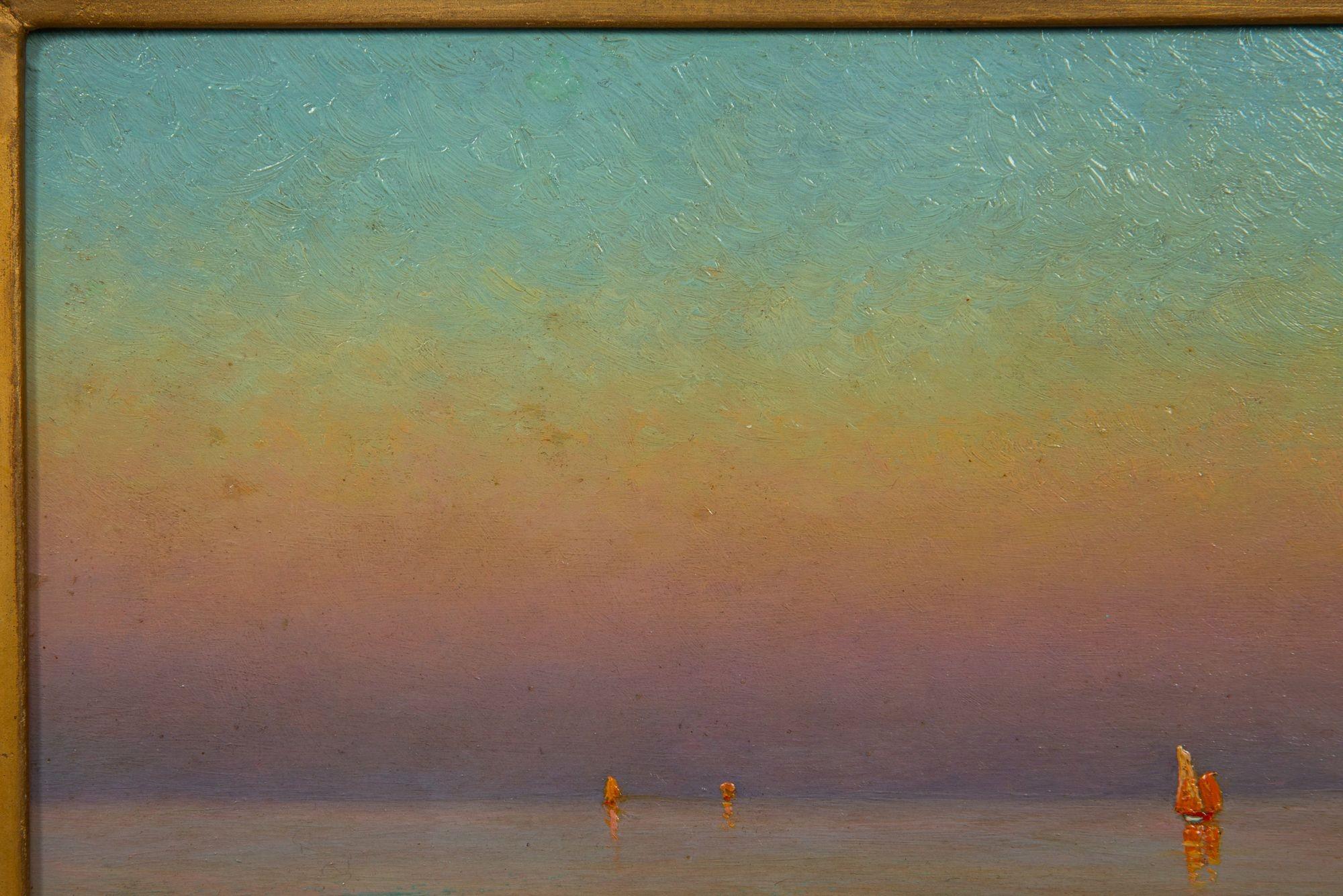 Französisch-impressionistische antike Abend- Meereslandschaft, Ölgemälde von Morel de Tanguy (Schule von Barbizon) im Angebot