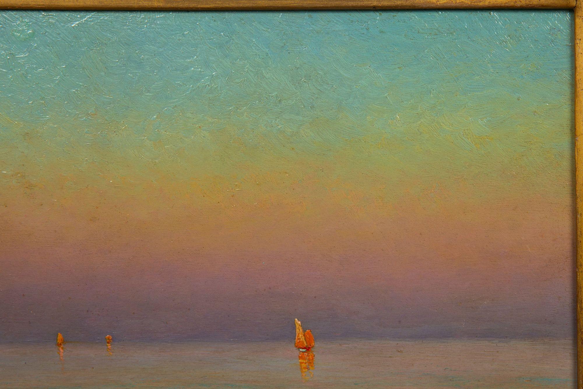 Französisch-impressionistische antike Abend- Meereslandschaft, Ölgemälde von Morel de Tanguy (Handbemalt) im Angebot