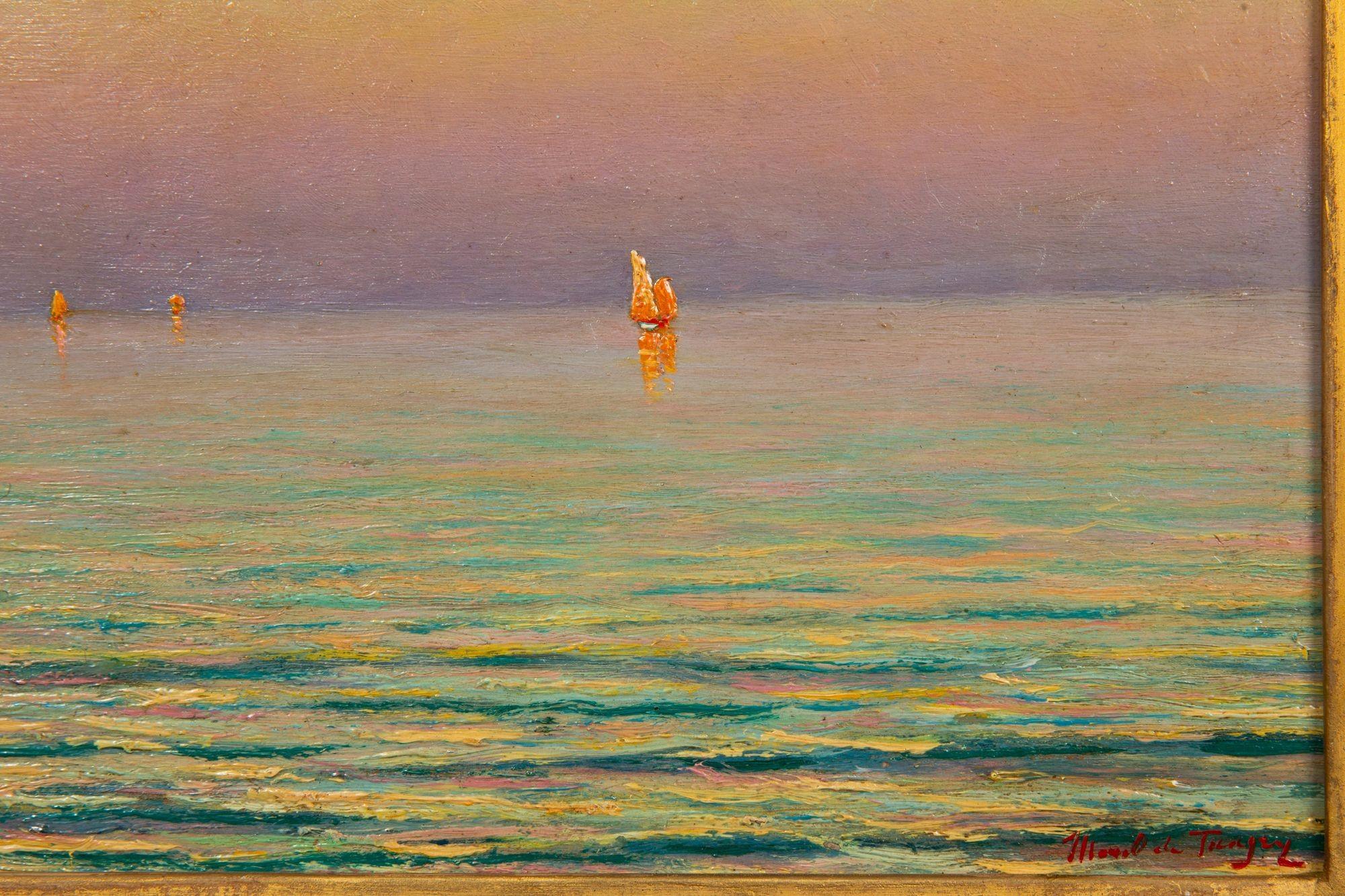 Französisch-impressionistische antike Abend- Meereslandschaft, Ölgemälde von Morel de Tanguy im Zustand „Gut“ im Angebot in Shippensburg, PA