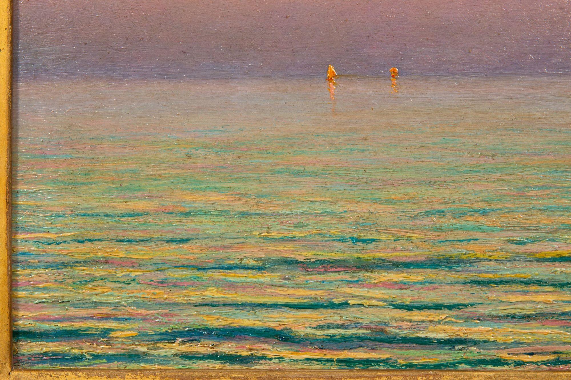 Französisch-impressionistische antike Abend- Meereslandschaft, Ölgemälde von Morel de Tanguy (20. Jahrhundert) im Angebot