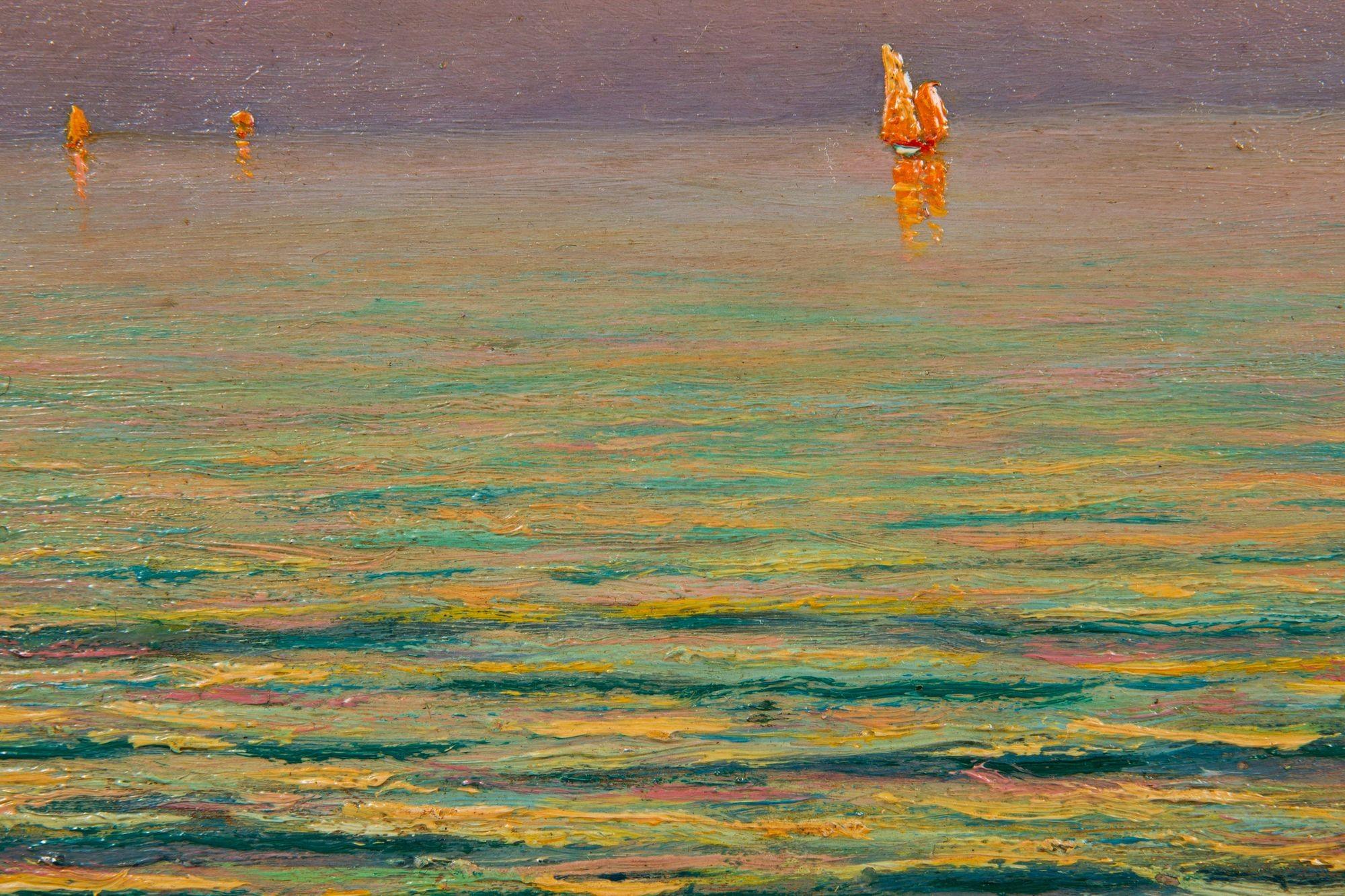 Französisch-impressionistische antike Abend- Meereslandschaft, Ölgemälde von Morel de Tanguy im Angebot 1