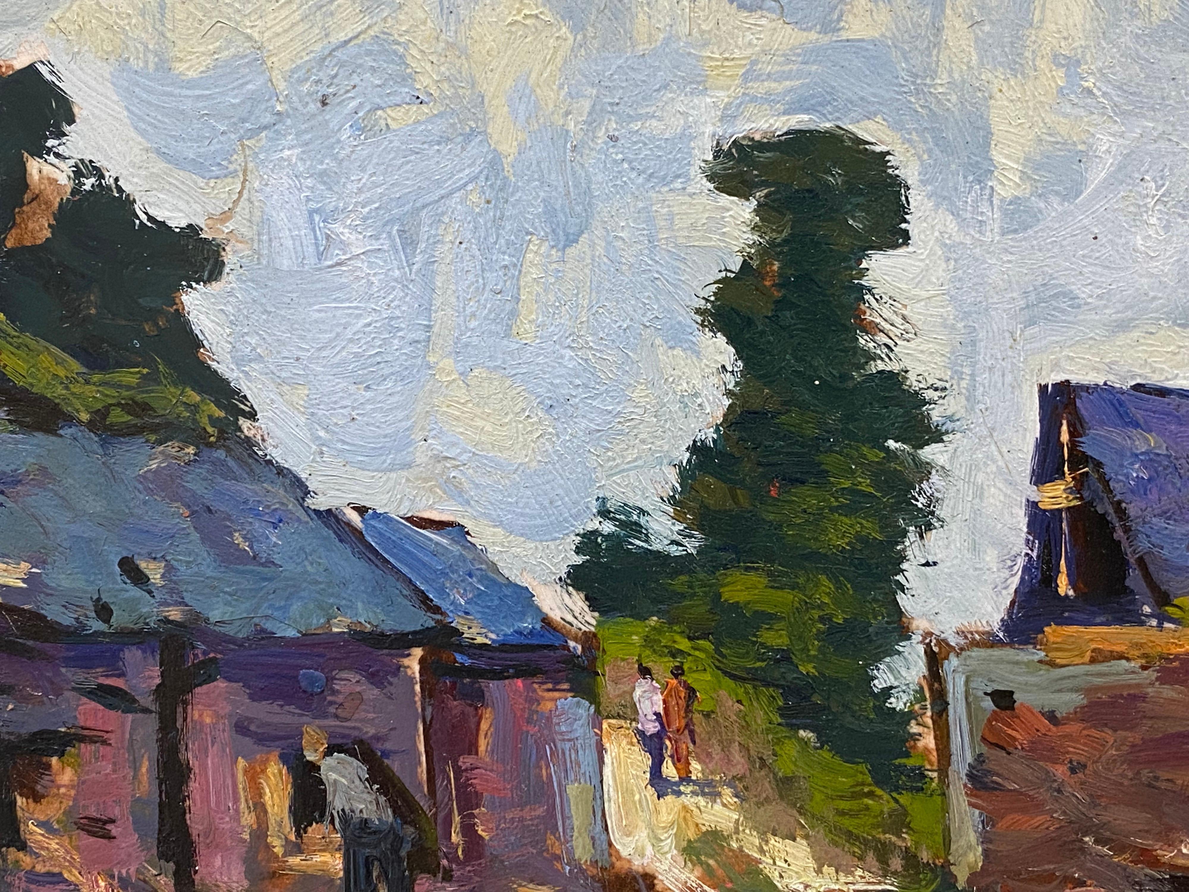 Other French Impressionist En Plein Air Oil Painting, Farm Yard with Figures For Sale